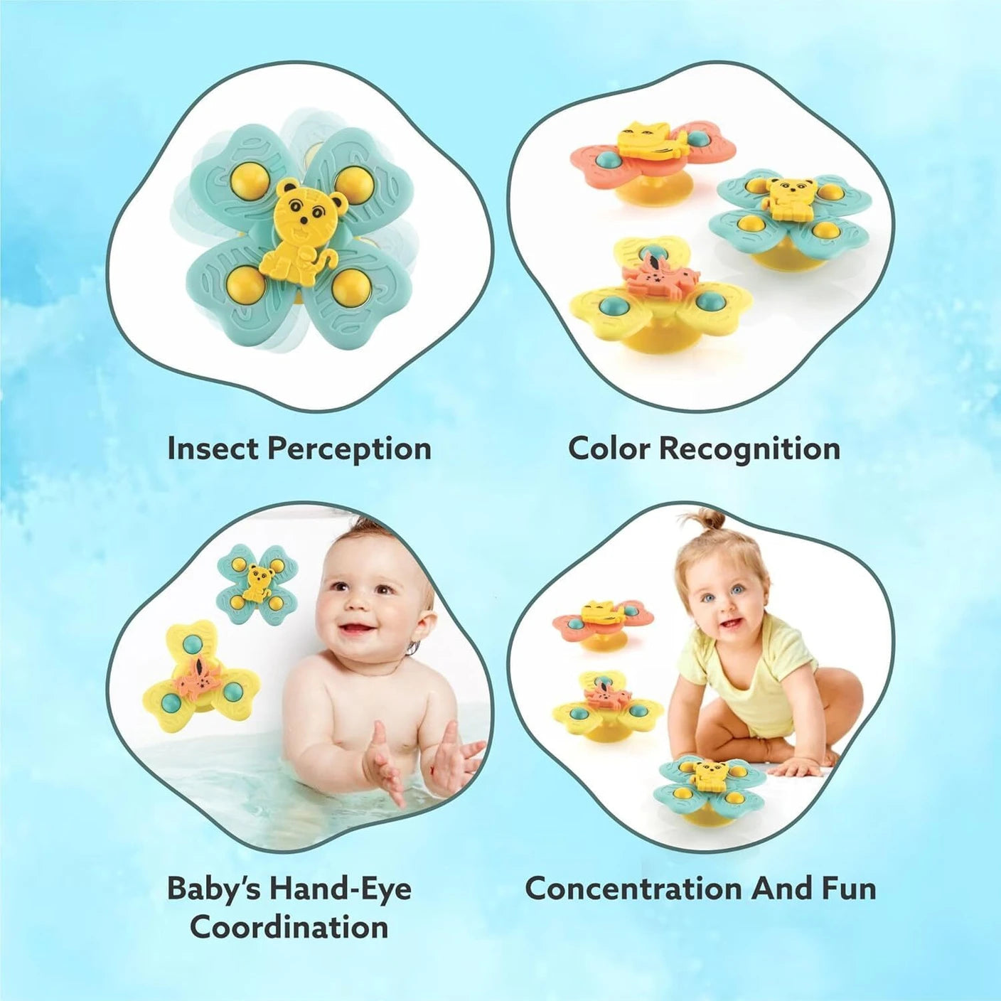3Pcs Suction Cup Fidget Spinner Bath Toys for Kids | BPA-Free Sensory Toys
