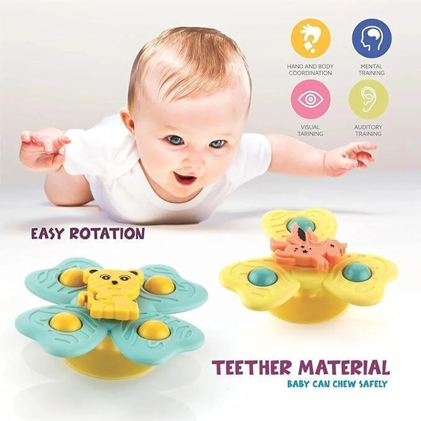 3Pcs Suction Cup Fidget Spinner Bath Toys for Kids | BPA-Free Sensory Toys