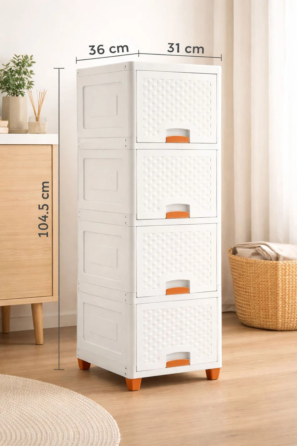 Modular Storage Cabinet – Foldable 4-Layer Organizer for Clothes, Toys & Books | Space-Saving Freestanding Wardrobe | Easy-Assembly Plastic Cupboard | White