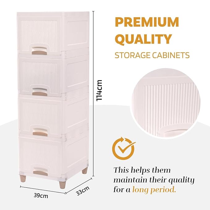 Modular Storage Cabinet – Foldable 4-Layer Organizer for Clothes, Toys & Books | Space-Saving Freestanding Wardrobe | Easy-Assembly Plastic Cupboard | White