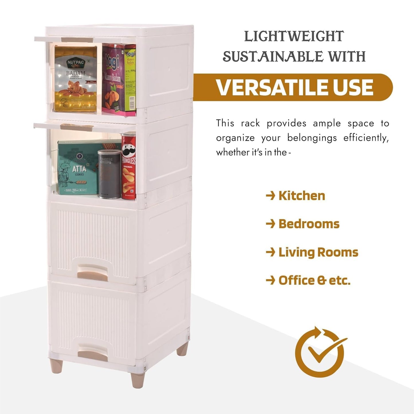 Modular Storage Cabinet – Foldable 4-Layer Organizer for Clothes, Toys & Books | Space-Saving Freestanding Wardrobe | Easy-Assembly Plastic Cupboard | White