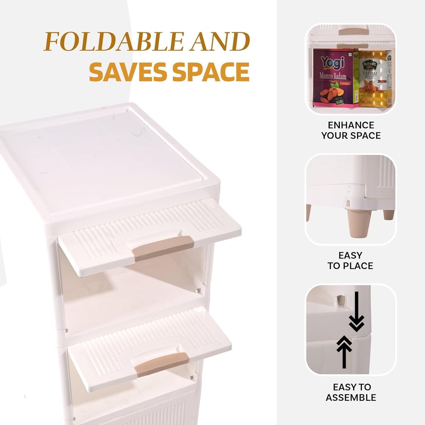 Modular Storage Cabinet – Foldable 4-Layer Organizer for Clothes, Toys & Books | Space-Saving Freestanding Wardrobe | Easy-Assembly Plastic Cupboard | White
