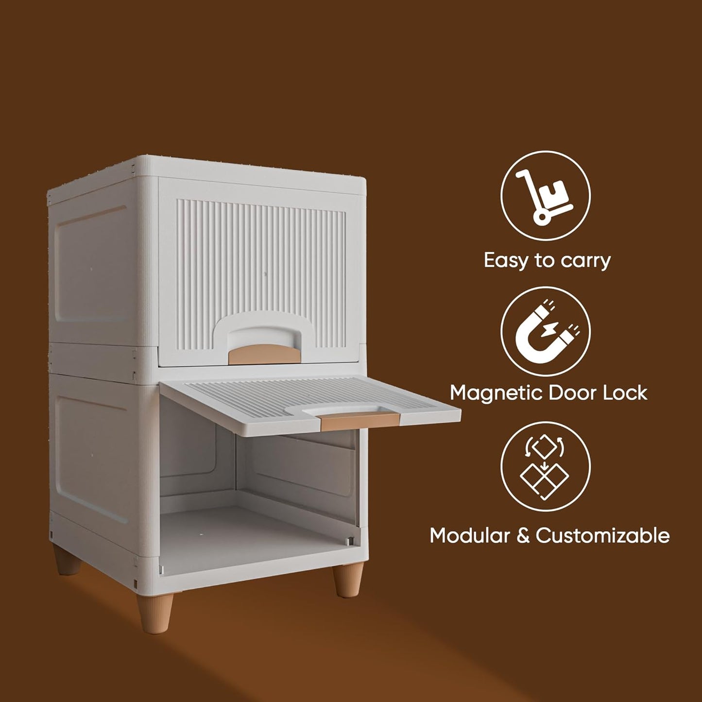 Modular Storage Cabinet – Foldable 4-Layer Organizer for Clothes, Toys & Books | Space-Saving Freestanding Wardrobe | Easy-Assembly Plastic Cupboard | White