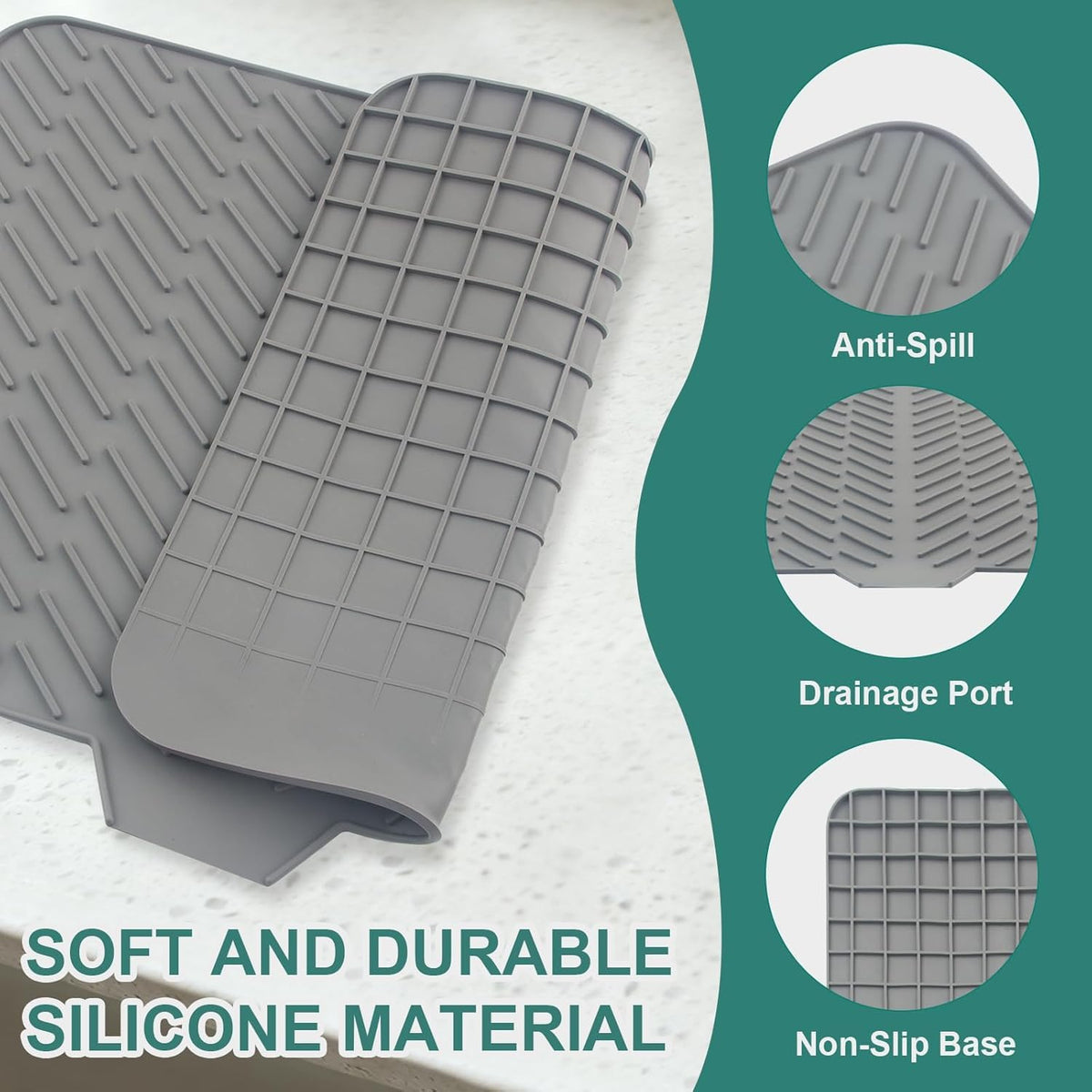Silicone Dish Drying Mat with Drain Lip