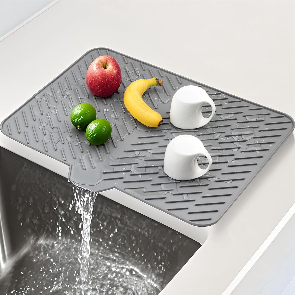 Silicone Dish Drying Mat with Drain Lip