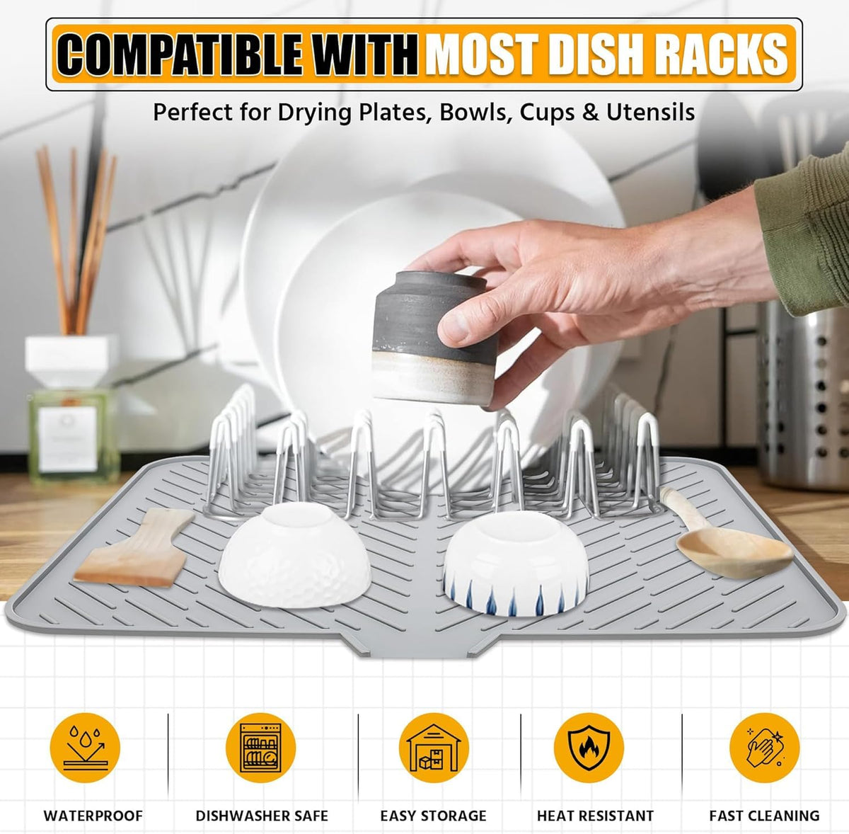 Silicone Dish Drying Mat with Drain Lip