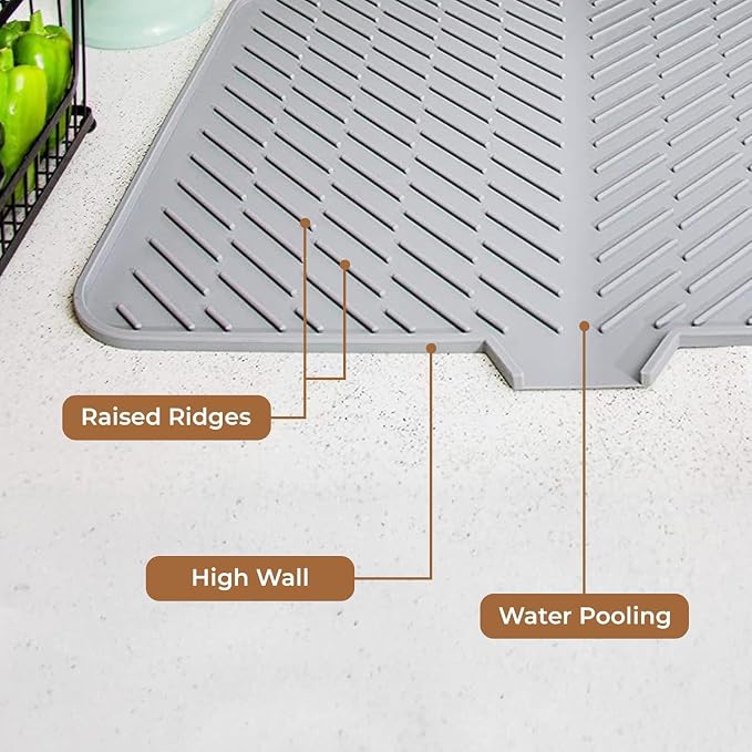 Silicone Dish Drying Mat with Drain Lip