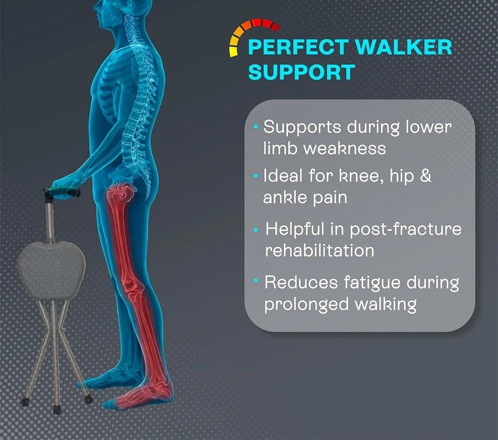 Foldable Walking Stick with Seat – Adjustable Portable Cane Chair