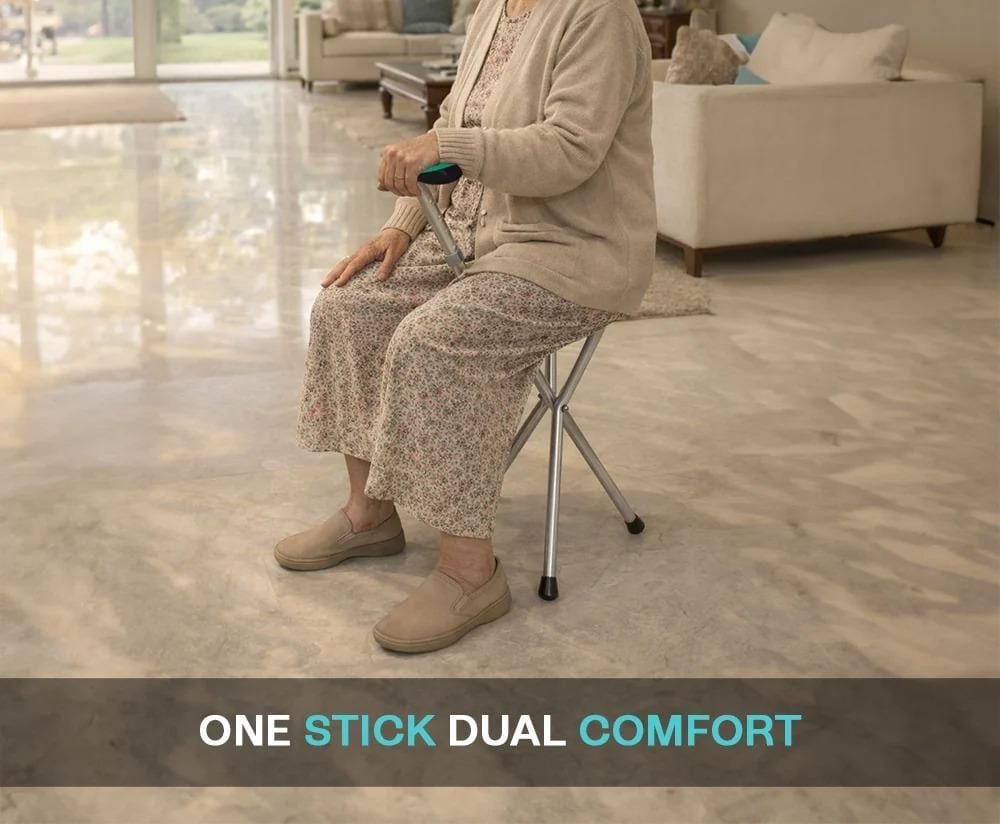 Foldable Walking Stick with Seat – Adjustable Portable Cane Chair