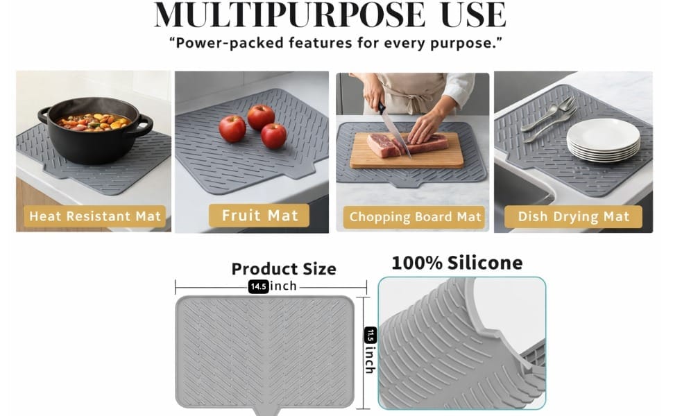 Silicone Dish Drying Mat with Drain Lip