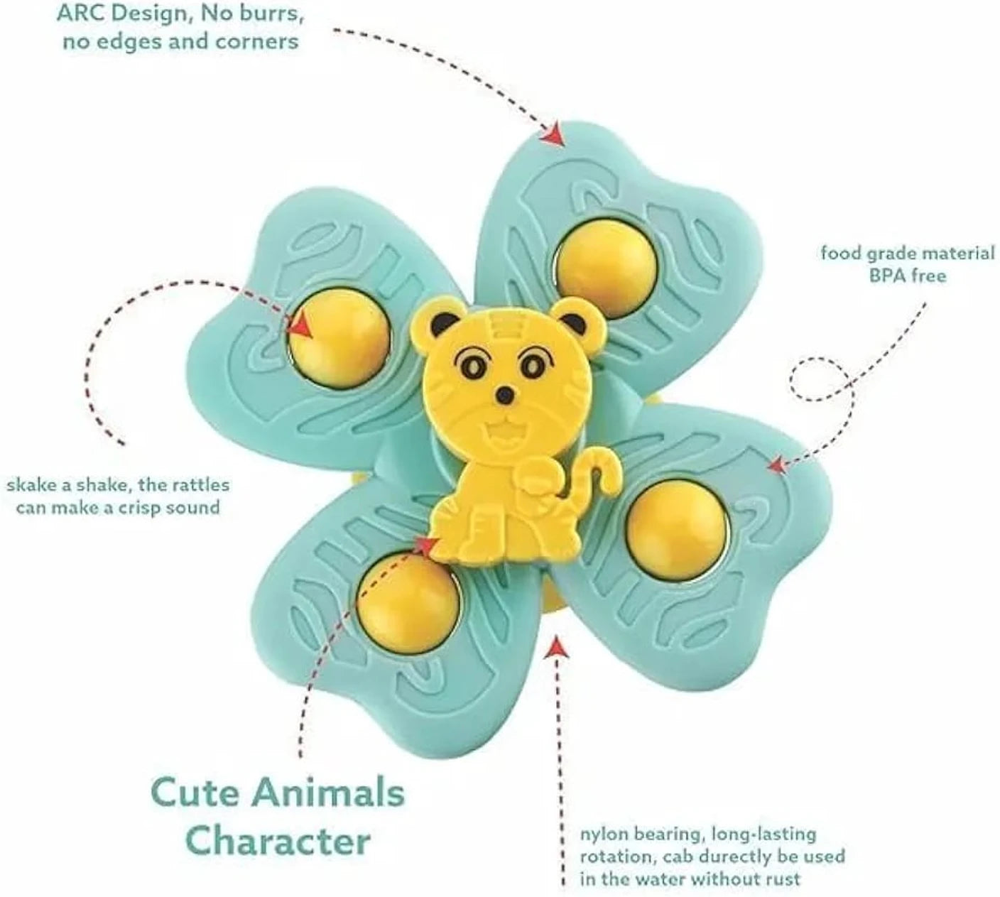 3Pcs Suction Cup Fidget Spinner Bath Toys for Kids | BPA-Free Sensory Toys