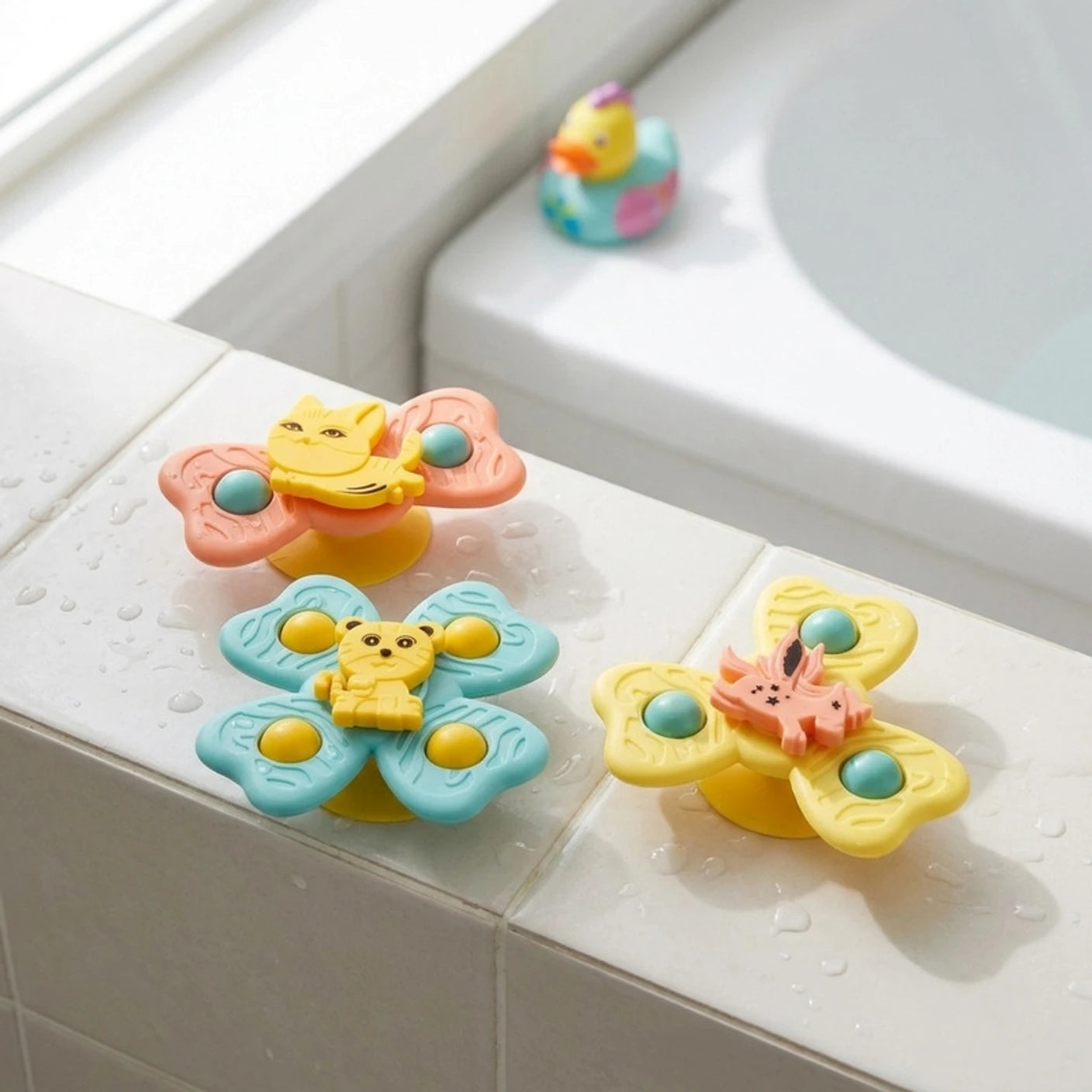 3Pcs Suction Cup Fidget Spinner Bath Toys for Kids | BPA-Free Sensory Toys