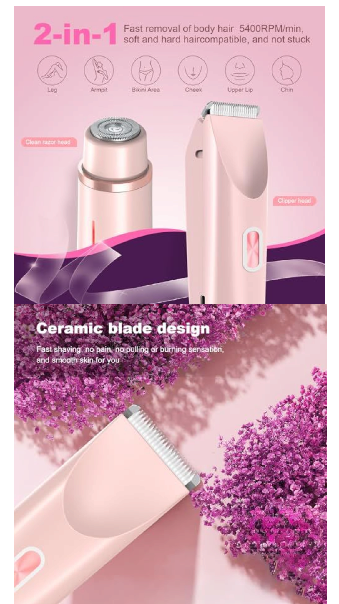 2-in-1 Bikini Trimmer for Women – Waterproof Shaver and trimmer