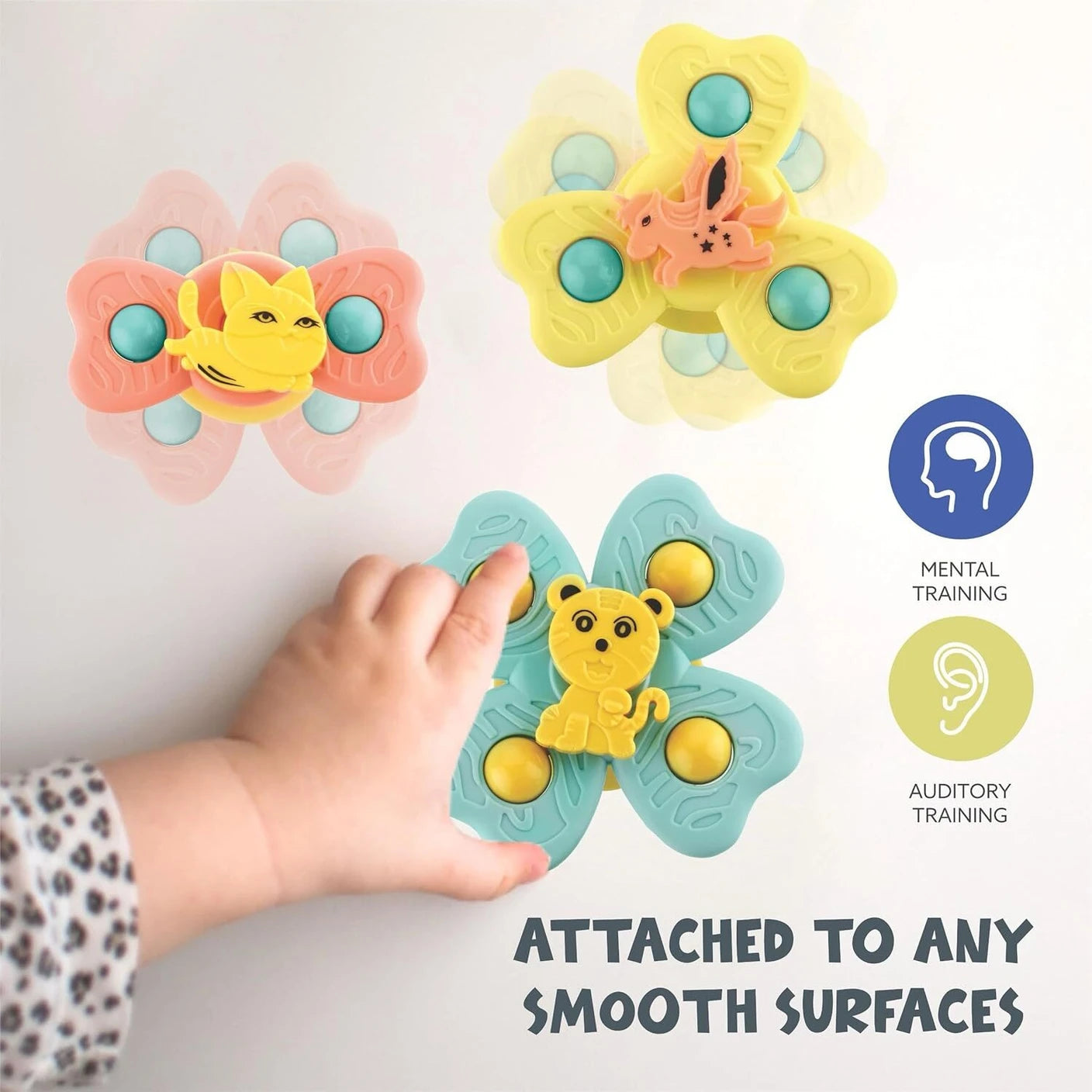 3Pcs Suction Cup Fidget Spinner Bath Toys for Kids | BPA-Free Sensory Toys